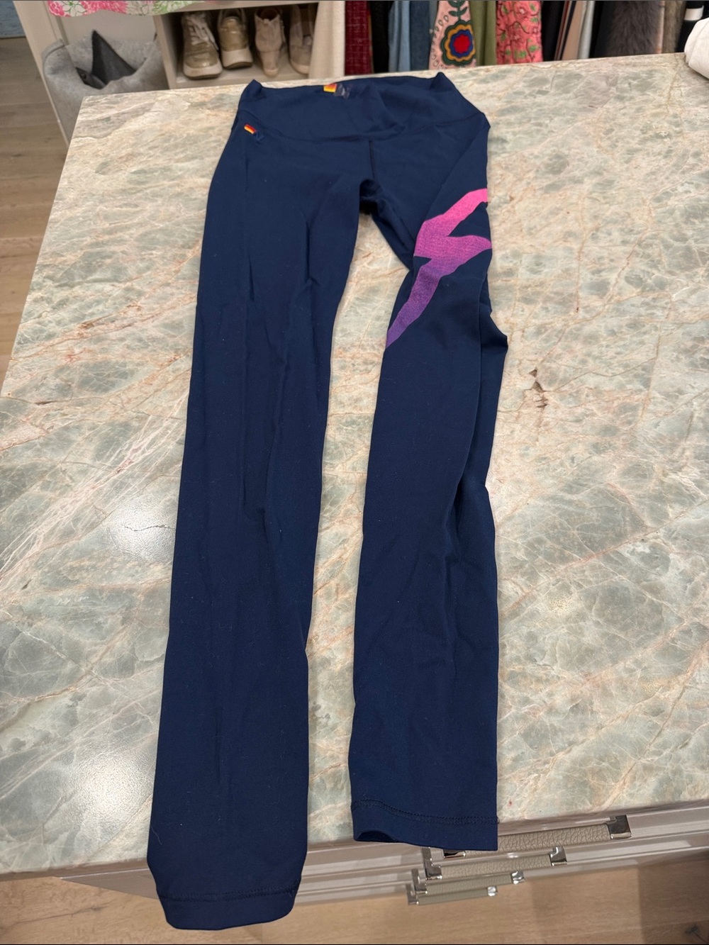 Aviator Nation Navy Leggings with Pink-Purple Bolt